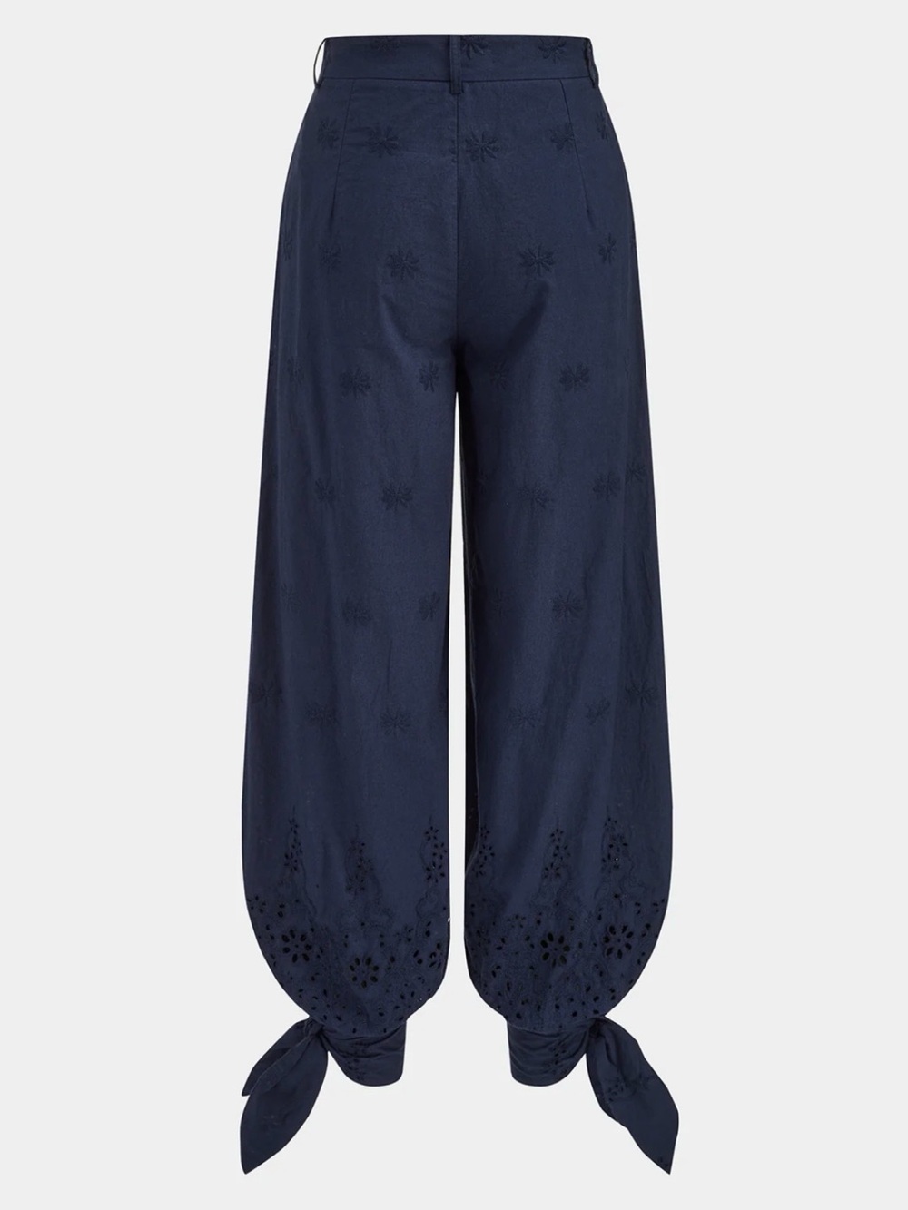 NWT Navy Eyelet Halter Crop Top & Wide-Leg Tie-Hem Pants - Picture 6 of 11
